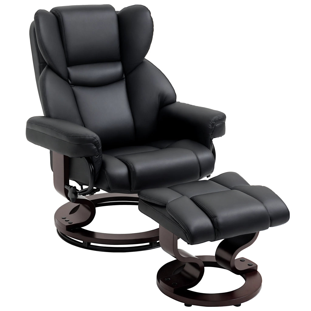 Poltrona Relax Reclinabile Girevole con Poggiapiedi ¨C Minimal ¨C Similpelle Nero, Struttura Metallo, 80x79x100 cm