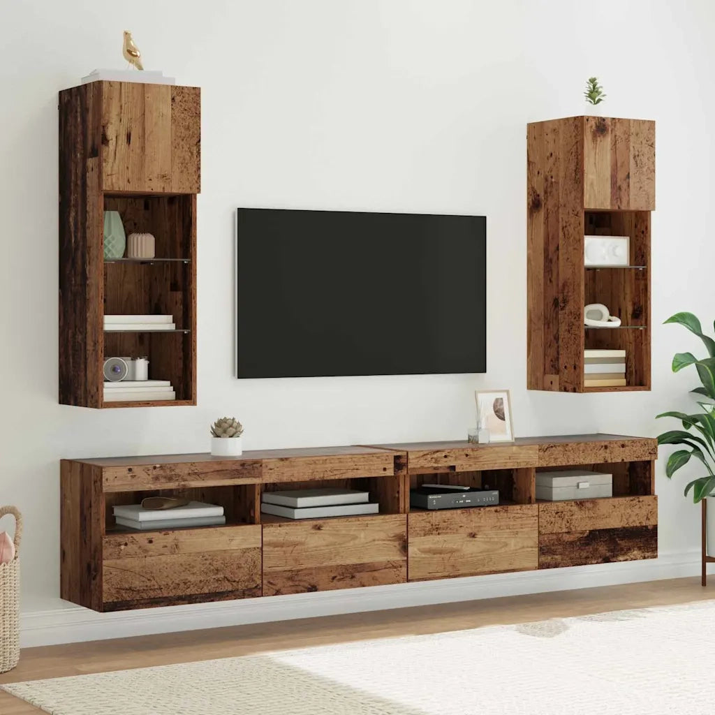 Mobiletti TV a parete 2 pz-Set di 2 Credenza per TV-Console TV Legno vecchio 30,5 x 30 x 90 cm