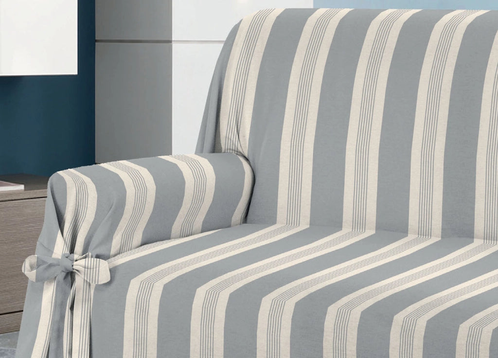 Copridivano Fodera Telo Protezione Divano Con Laccetti Fiocco Disegno Grancasa - 3 Posti - Grigio