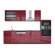 Vicco Cucina componibile Bordeaux lucido/antracite 300 cm con armadio alto, senza piano di lavoro