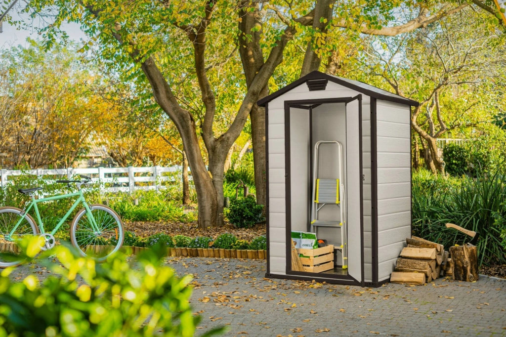 Casetta da giardino Cranbrook, Capanno da esterno, Rimessa da giardino, Ripostiglio per attrezzi, 129x103 h196 cm, Beige