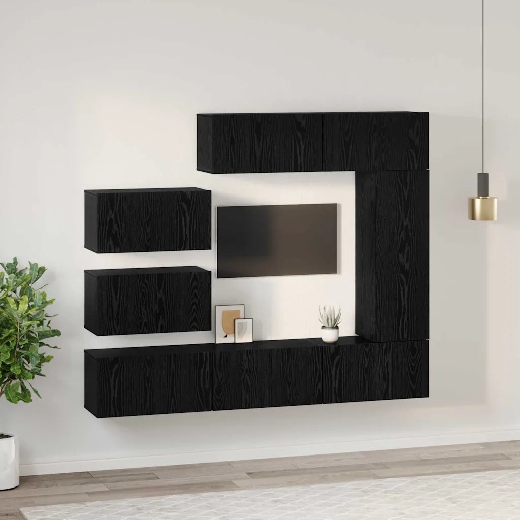 vidaXL Set mobile TV 8 pcs Rovere nero 30.5 x 30 x 90 cm