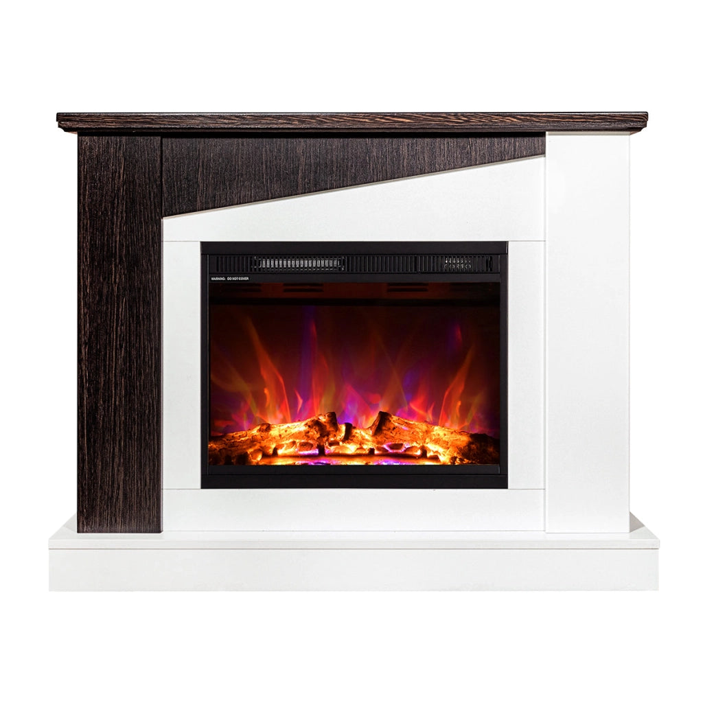 Camino Elettrico da Pavimento 90x115x27 cm Effetto Fiamma 1500W Gaspar & Lorance Bianco/wenge