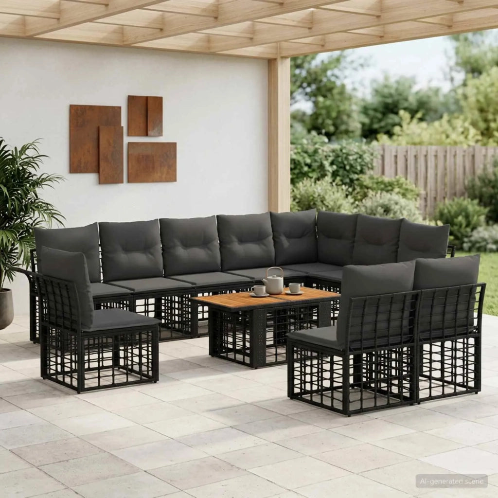 Set Divano da Giardino 11 pz Nero e Grigio scuro polyrattan 3437987
