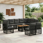 Set Divano da Giardino 11 pz Nero e Grigio scuro polyrattan 3437987