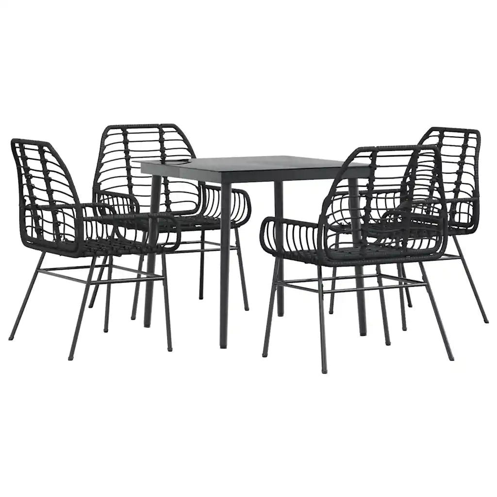Set Mobili da Pranzo per Giardino 5 pz Nero Polyrattan Vetro 3334437