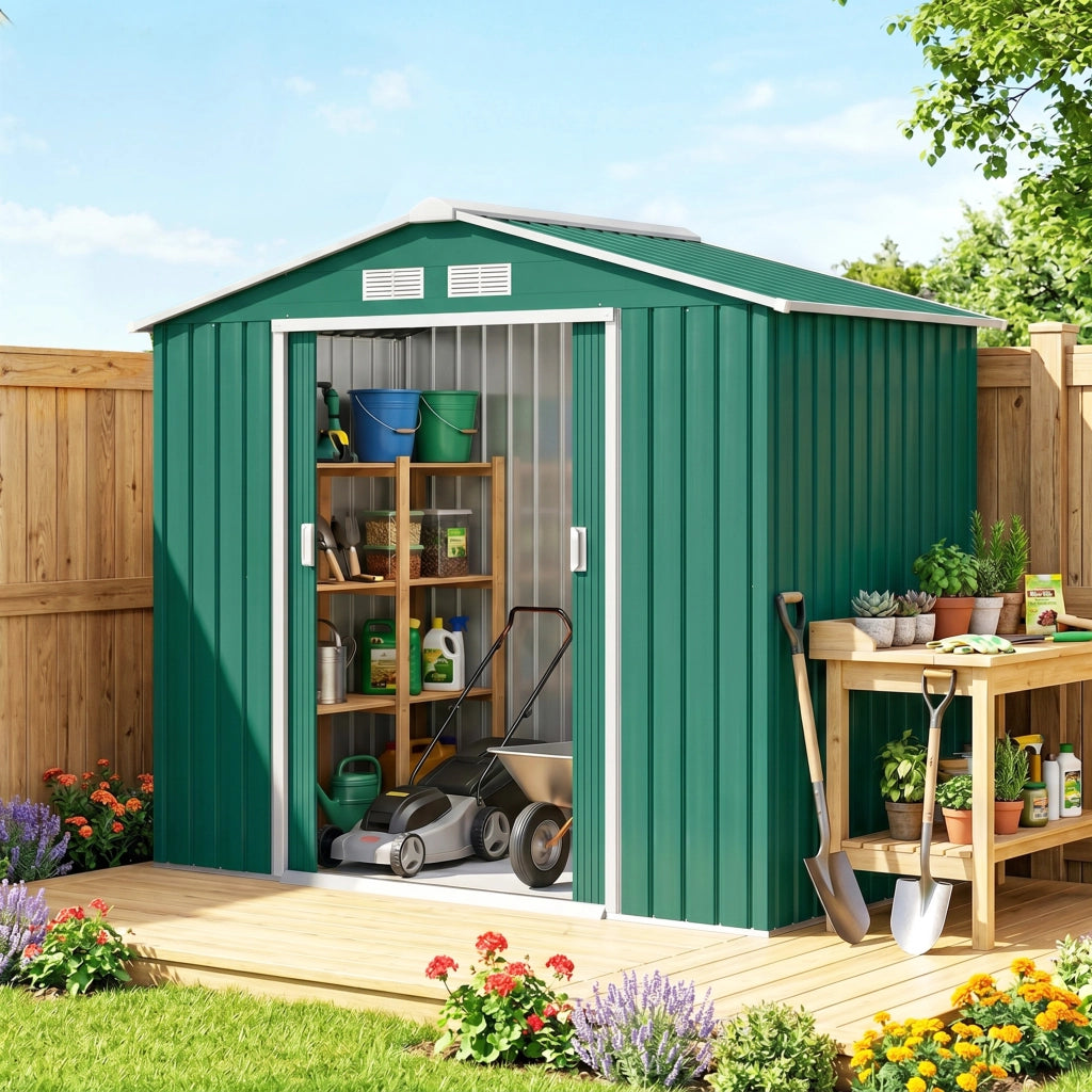 Casetta da Giardino ¨C Zephmum ¨C Verde, Lamiera, 213x130x185cm