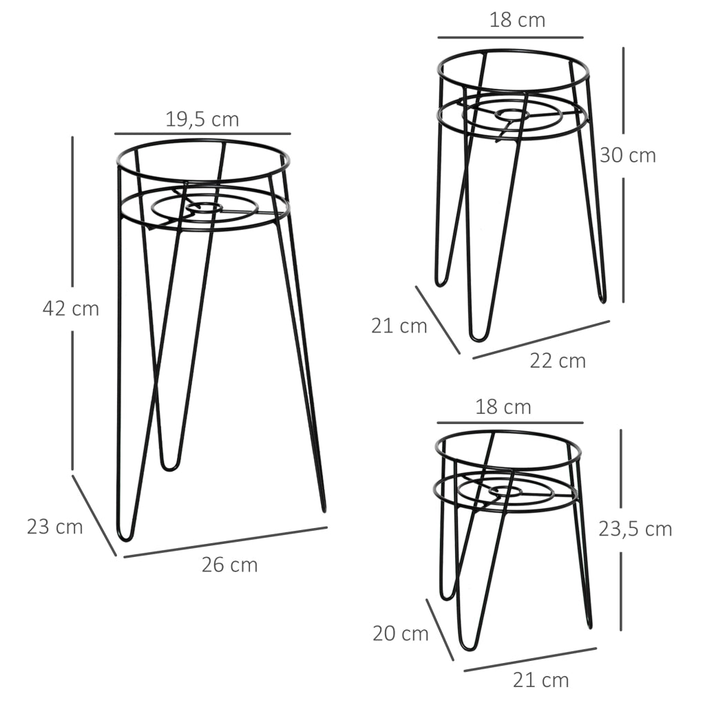 Set di 3 fioriere in metallo ¨C zephmum ¨C nero 23.5x30x42cm