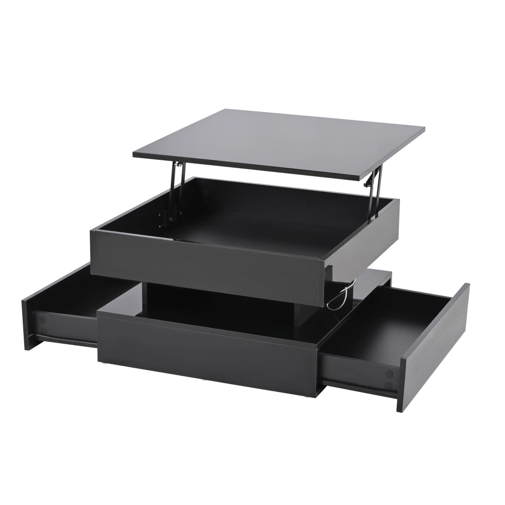 TAVOLINO Alzabile 65x65x38,5 cm Nero con LED e 2 cassetti