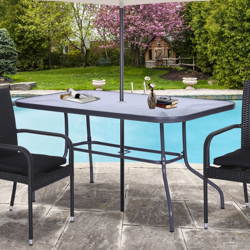Tavolo da Giardino ¨C zephmum ¨C Grigio, Metallo, Vetro, 140x80x70 cm