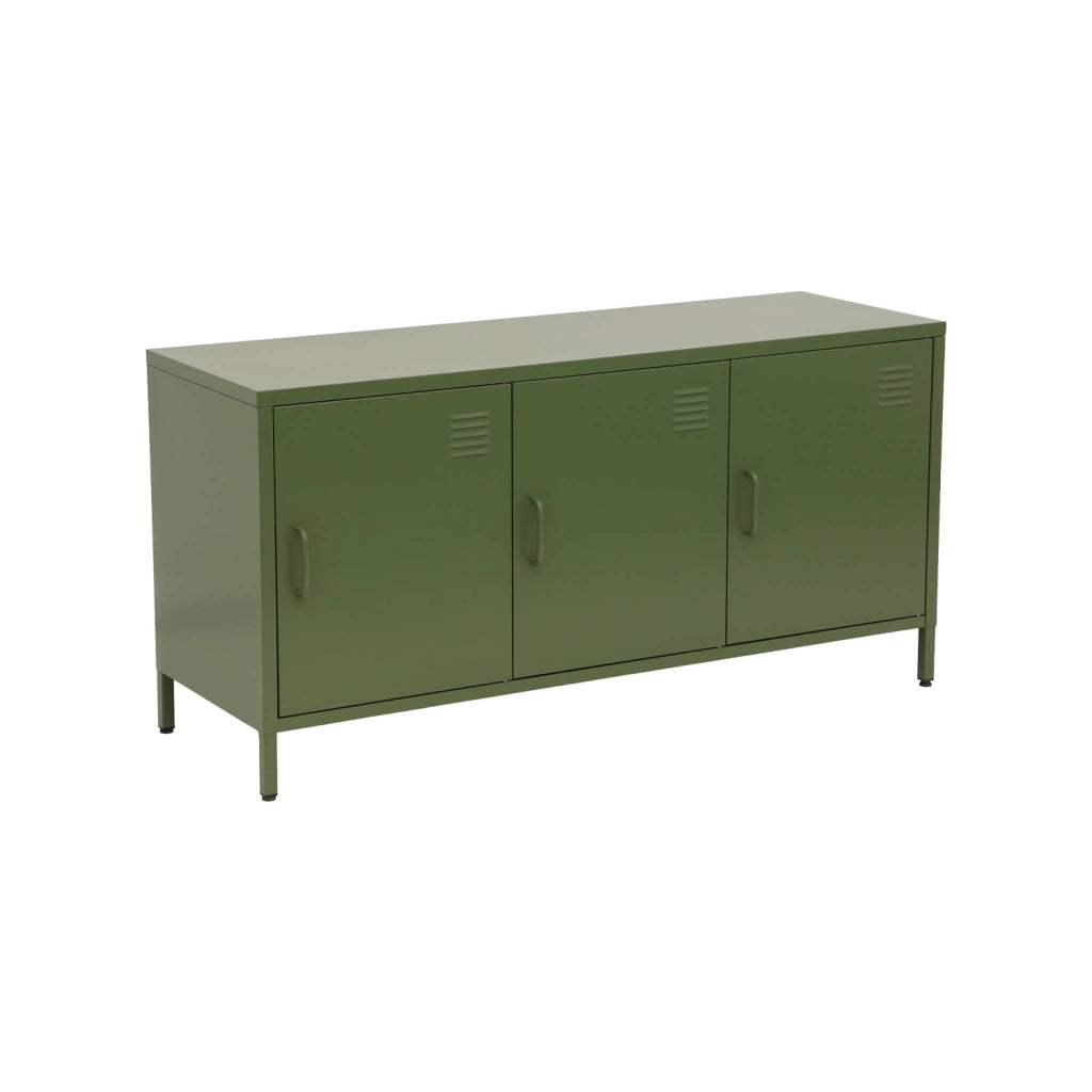 Mobile tv industriale in metallo 3 ante, 120cm, verde