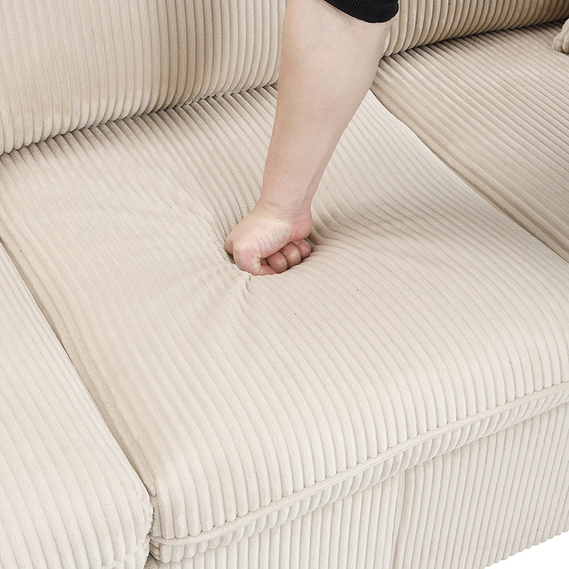 Divano angolare multifunzionale - Zephmum- U-Forma, tre posti, tessuto cord, con cassetti e pouf