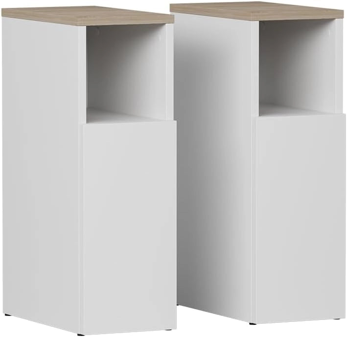 Comodino camera da letto Enton, Bianco, 20 x 59.5 cm con 1 porta, adatto come superficie d'appoggio accanto al letto