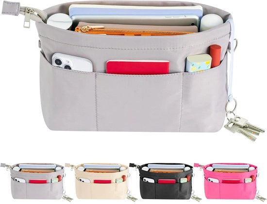 Organizzatore di Tasca a Mano in Tasca a Mano con Borse Interne per Tasche a Mano con Chiave, Grigio, Piccolo