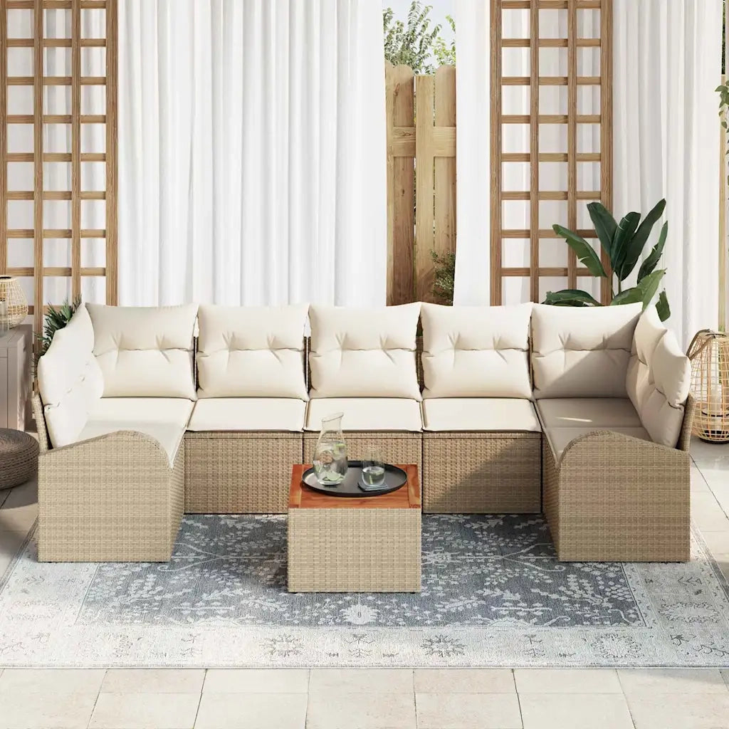 Set Divano da Giardino con cuscino 8 pcs Beige polyrattan