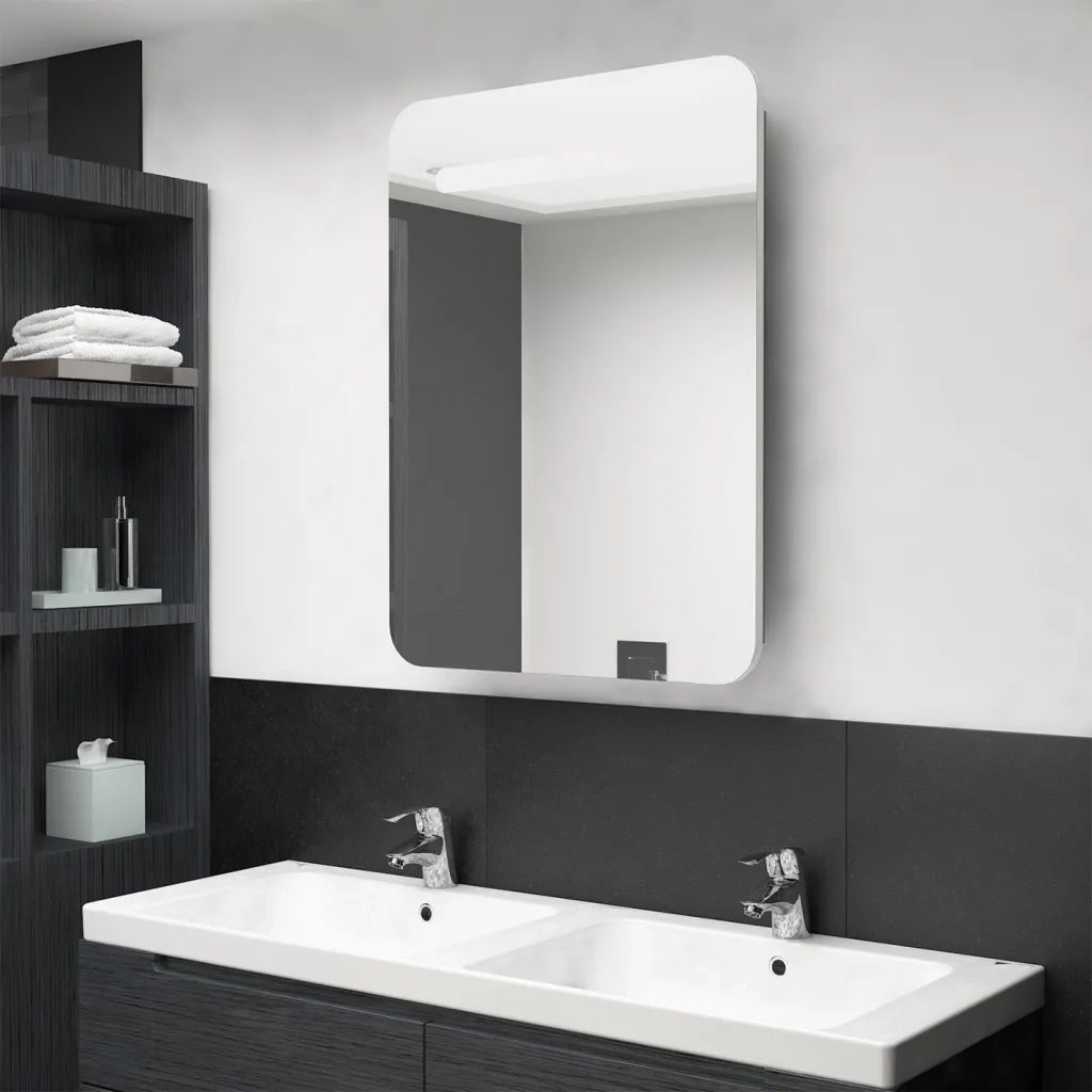 Armadietto Bagno con Specchio e LED Bianco e Rovere 60x11x80 cm 326508