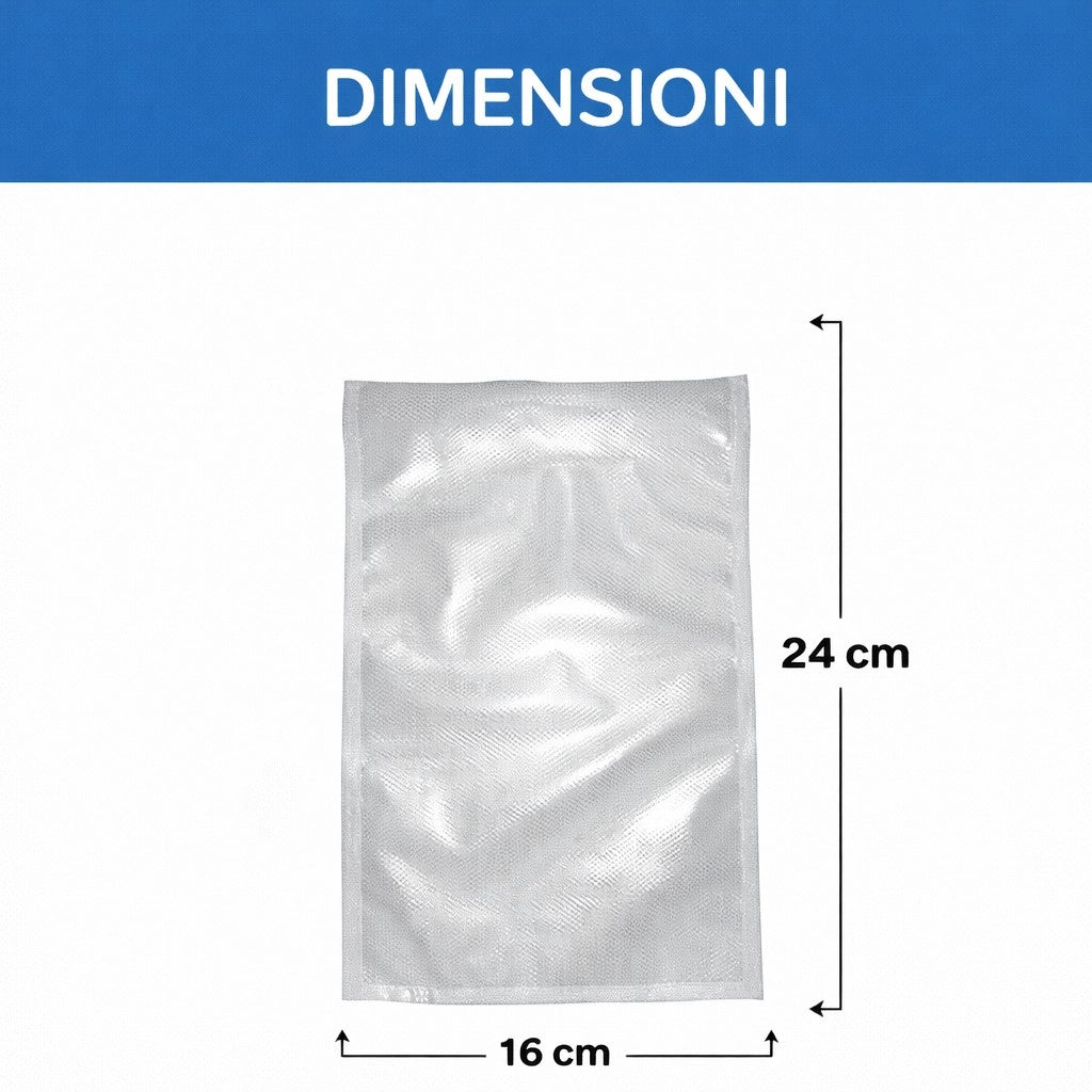 Buste per Sottovuoto Goffrate Alimenti 16x24cm 25 Sacchetti Alimentari BPA 64419