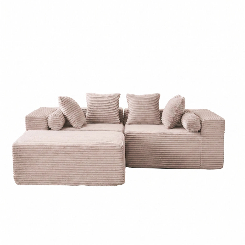 Divano modulare angolare con chaise longue in schiuma e molle - beige