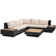 Set da giardino per 4 persone con scaffali e tavolino cuscino nero ideale per terrazza e balcone