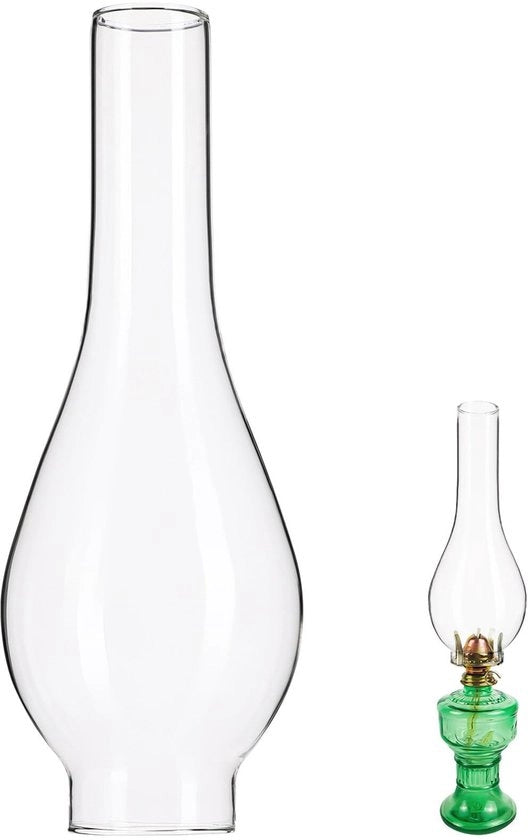 Lampada a Olio - Capotavola Chiara Rimpiazzo - 2 Pollici Base - Vetro di Alta Qualità - 24,5 x 5 x 5 cm - Adatto per Lampade a Petrol