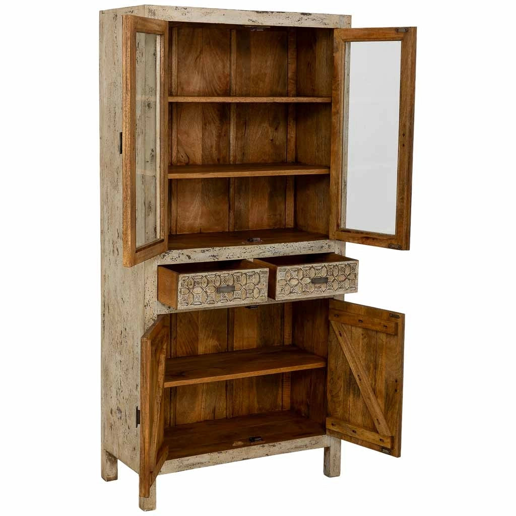 Vetrina artigianale in legno grigio invecchiato 85x40x180h cm