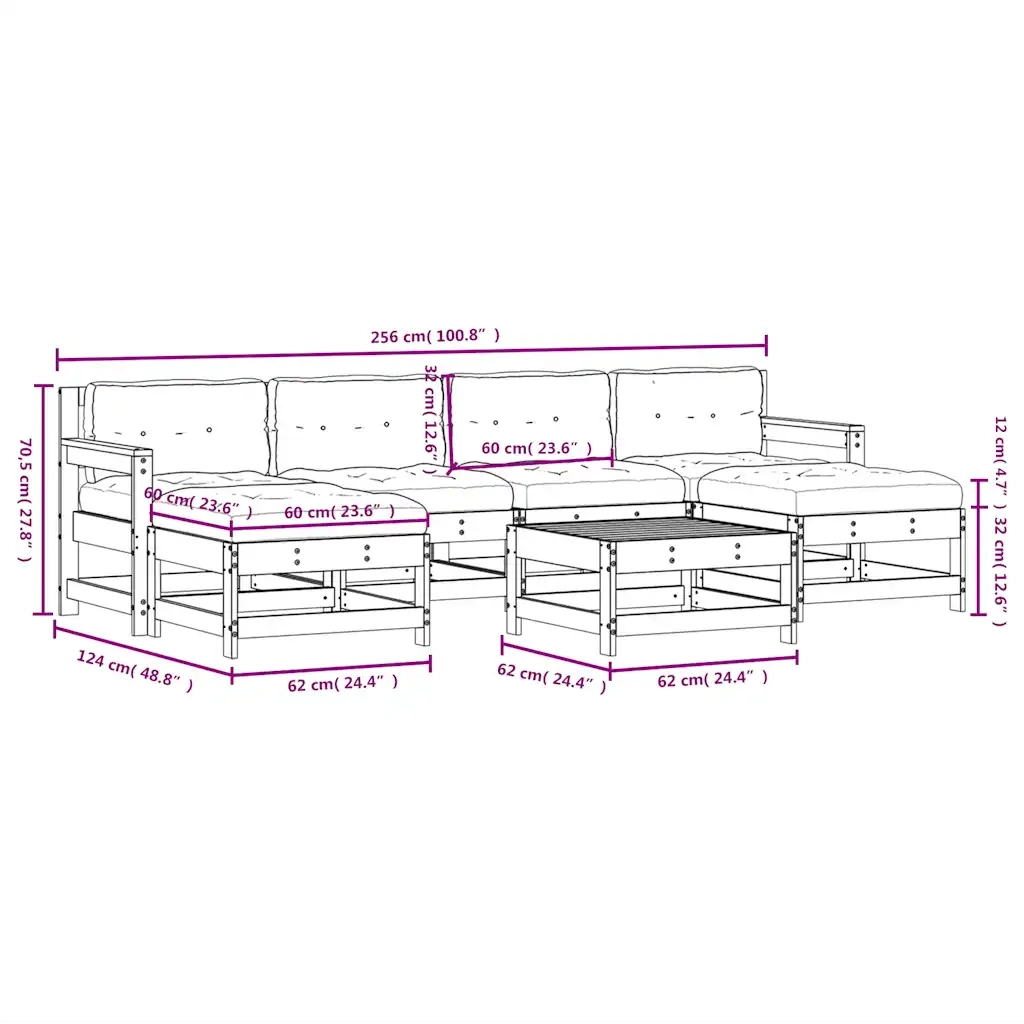 Set Divani da Giardino 7pz con Cuscini in Legno Massello Grigio 3185943