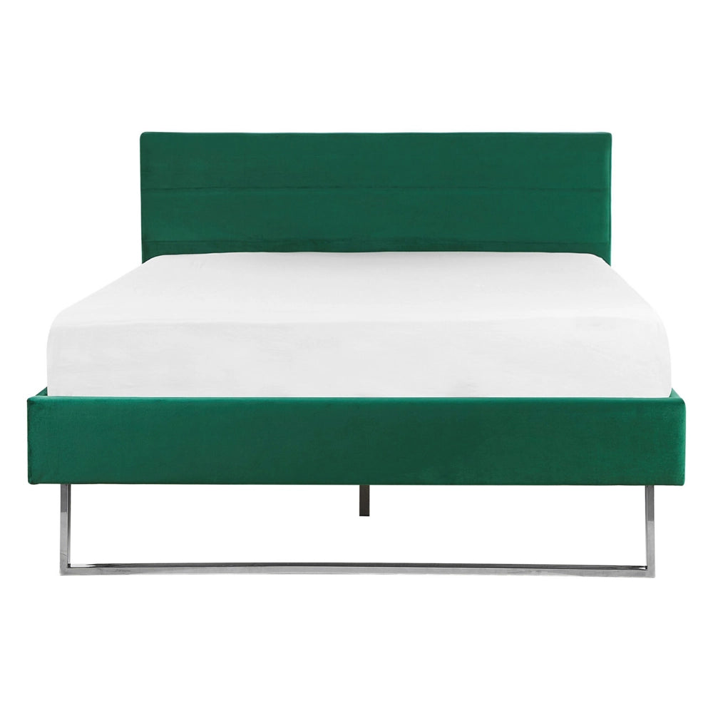 Letto Imbottito Velluto Verde Matrimoniale 140 x 200 cm Testiera Verde Gamba Argento Glam