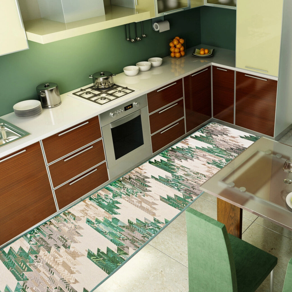 Tappeto Cucina Etnico 54x240 Cm Moderno Passatoia Antiscivolo Tessuto Gobelin Lavabile Verde
