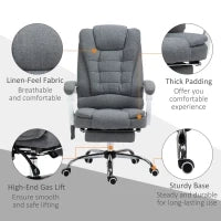 Poltrona da Ufficio con Telecomando e 6 Punti di Massaggio, in Tessuto misto velluto e lino, 67x79x111-121 cm, Grigio