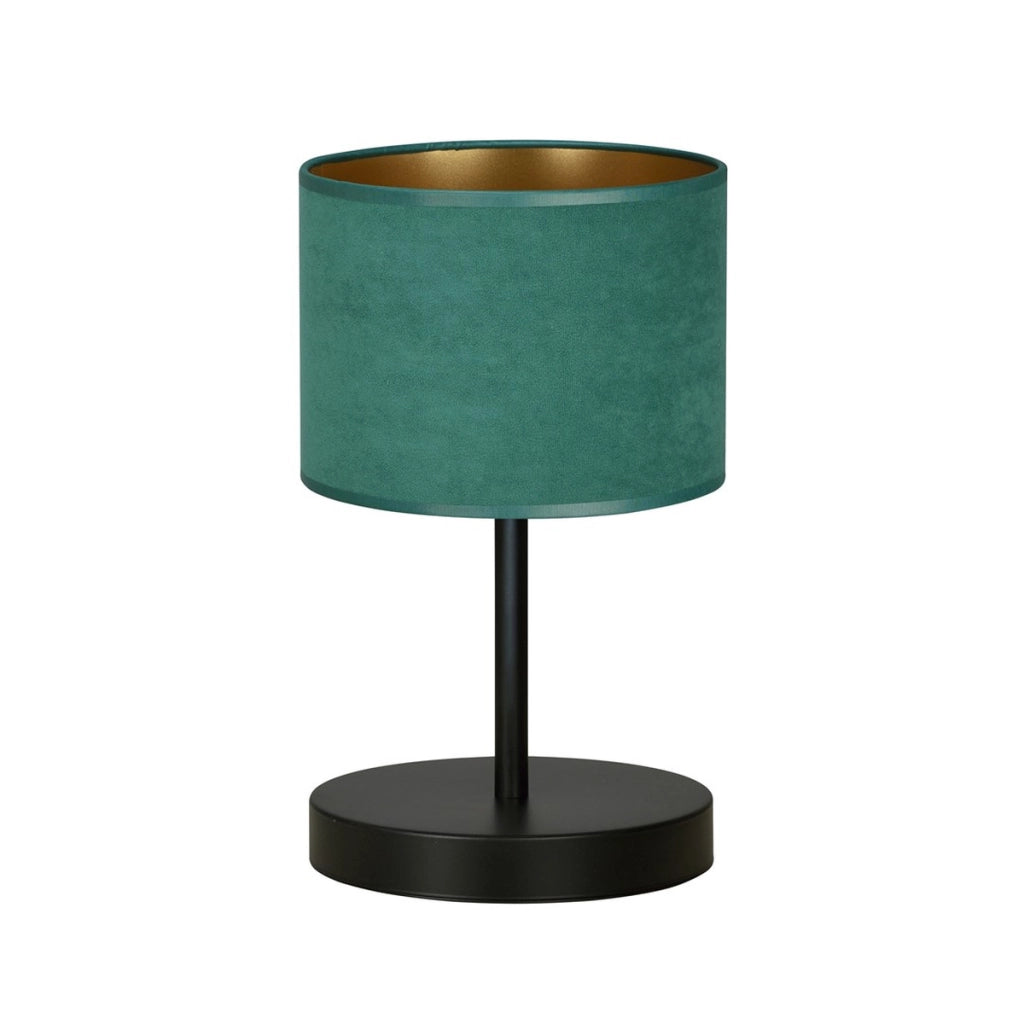 Lampada da tavolo Hilde in acciaio nero opaco e tessuto verde