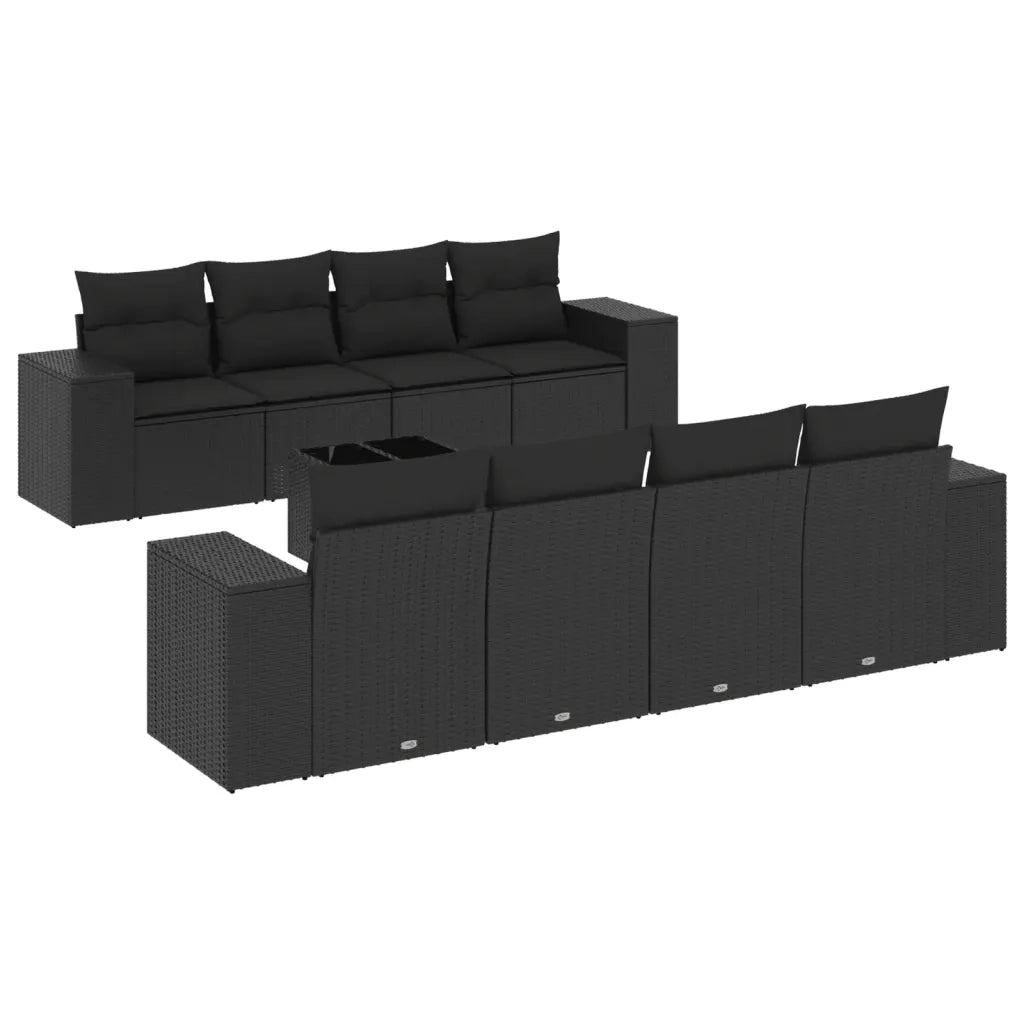 Set Divani da Giardino 9 pz con Cuscini Nero in Polyrattan 3254682