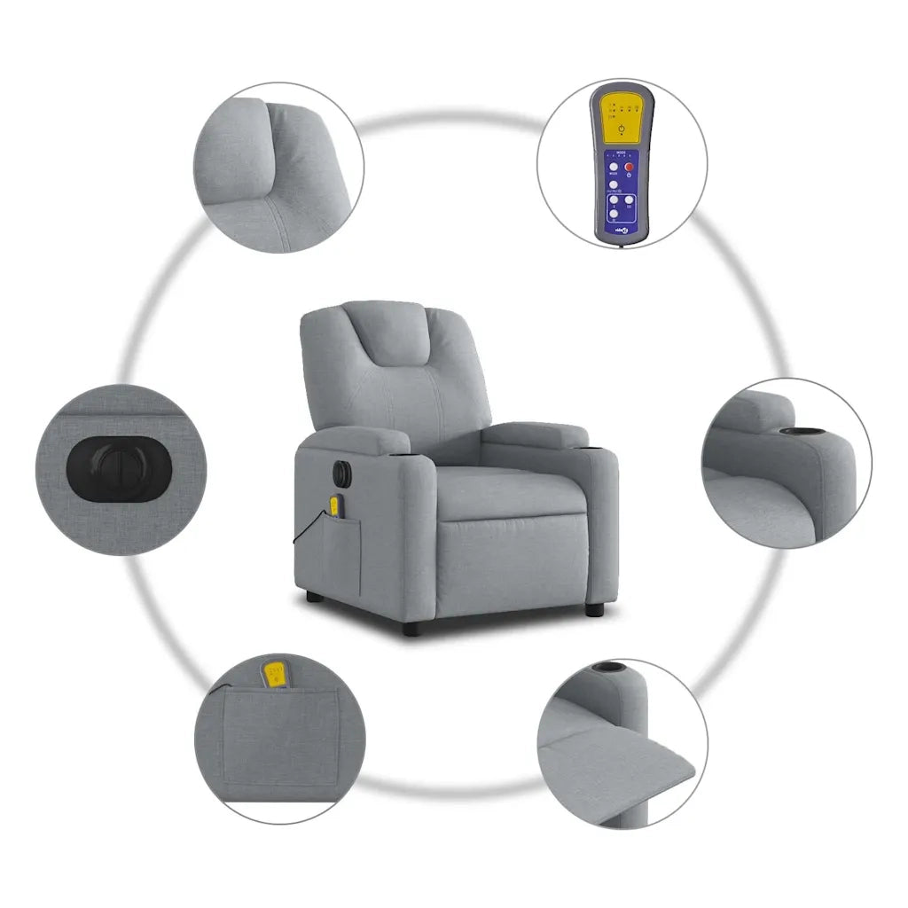 Divano Sedia-Poltrona Reclinabile Massaggio Elettrica Grigio Chiaro Tessuto 327601