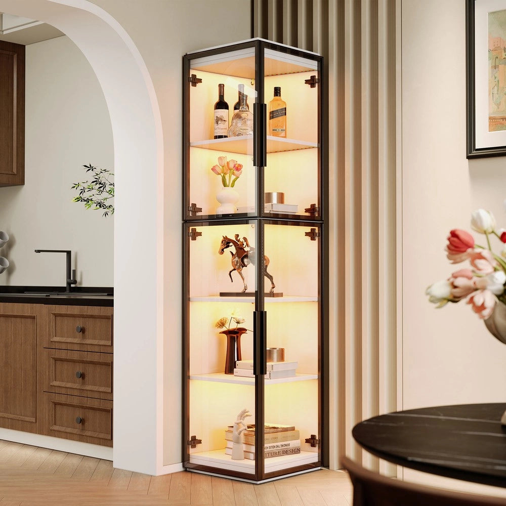 Vetrina con LED ¨C Xylo ¨C Acrilico Trasparente, 5 Ripiani, Ante Doppie, 170 cm