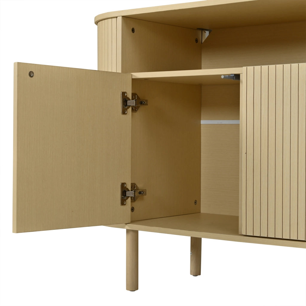 Credenza e madia con 3 ante a onde e vani aperti, per soggiorno, in truciolare, naturale, 160 × 40 × 78,5 cm