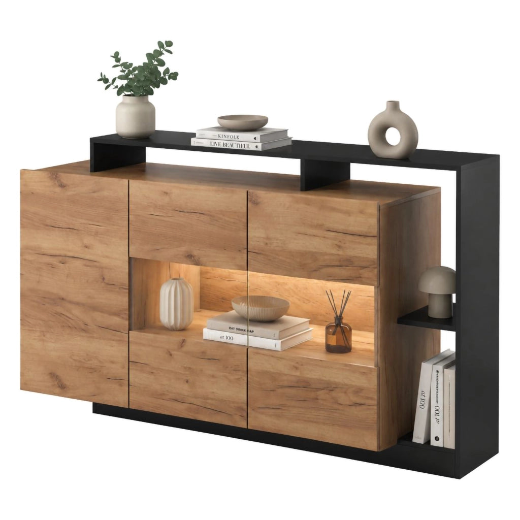 Madia Hafa, Credenza 7 Ripiani, 155x44x94h cm Marrone Rovere
