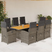 Set da Pranzo da Giardino 9 pz con Cuscini in Polyrattan Grigio