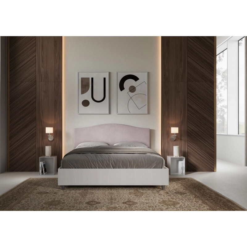 Letto Matrimoniale 160x200 cm struttura bianco frassino testata Grace - Contenitore,Glicine,Microfibra