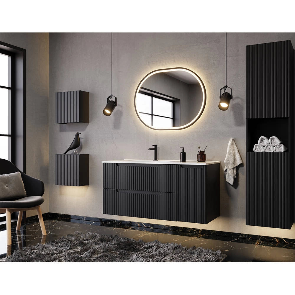 Armadietto Pensile NEWPORT con Anta e Ripiano 20x60x40 cm - Nero [en.casa]