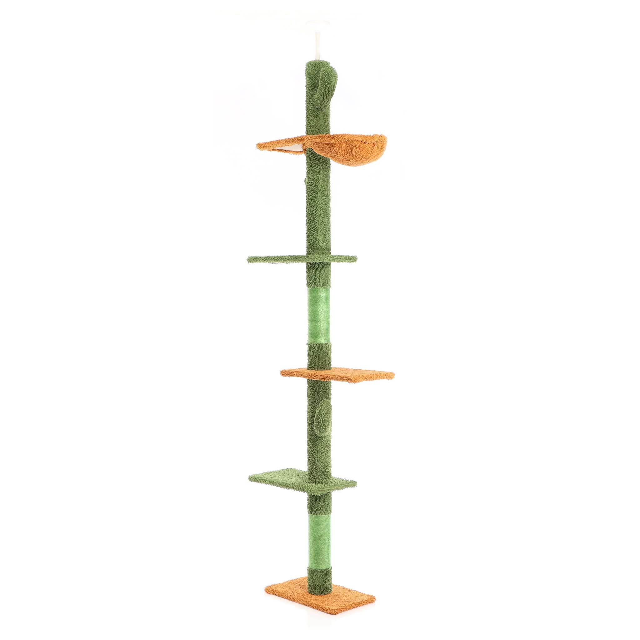 Fudajo Albero tiragraffi a soffitto verde 229-275cm Altezza regolabile con 4 livelli e sisal Gatti