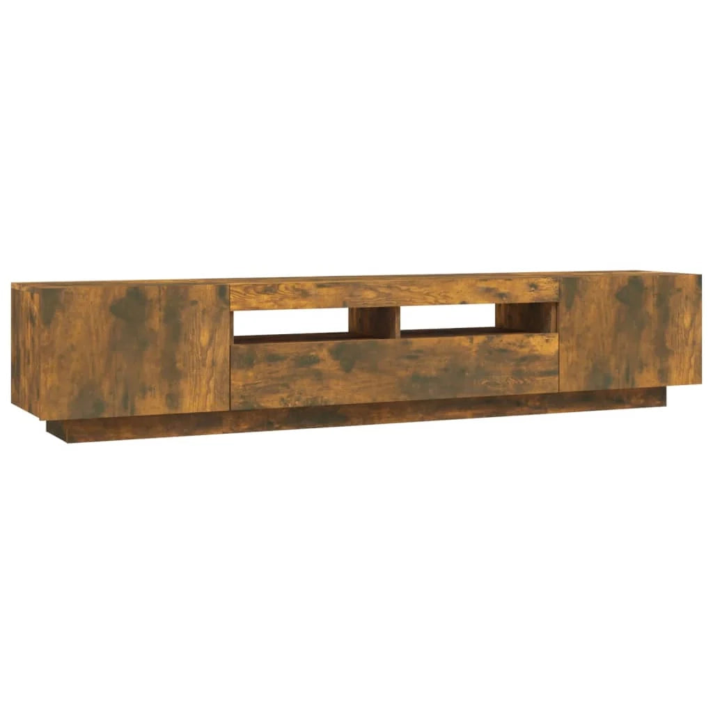 Set di mobili da 2 pezzi comprensivo di armadio credenza mobile porta TV set soggiorno/camera da letto con luci a LED finitura rovere affumicato marrone 02_0025335