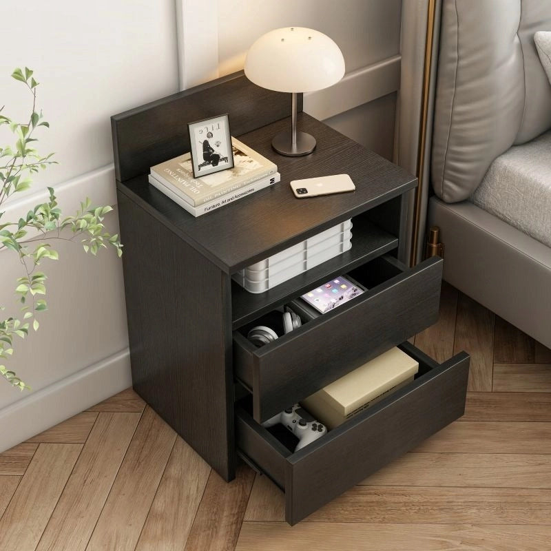 Comodino da 40 cm, tavolino, cassettiera a 2 cassetti, nero, stile loft, camera da letto moderna