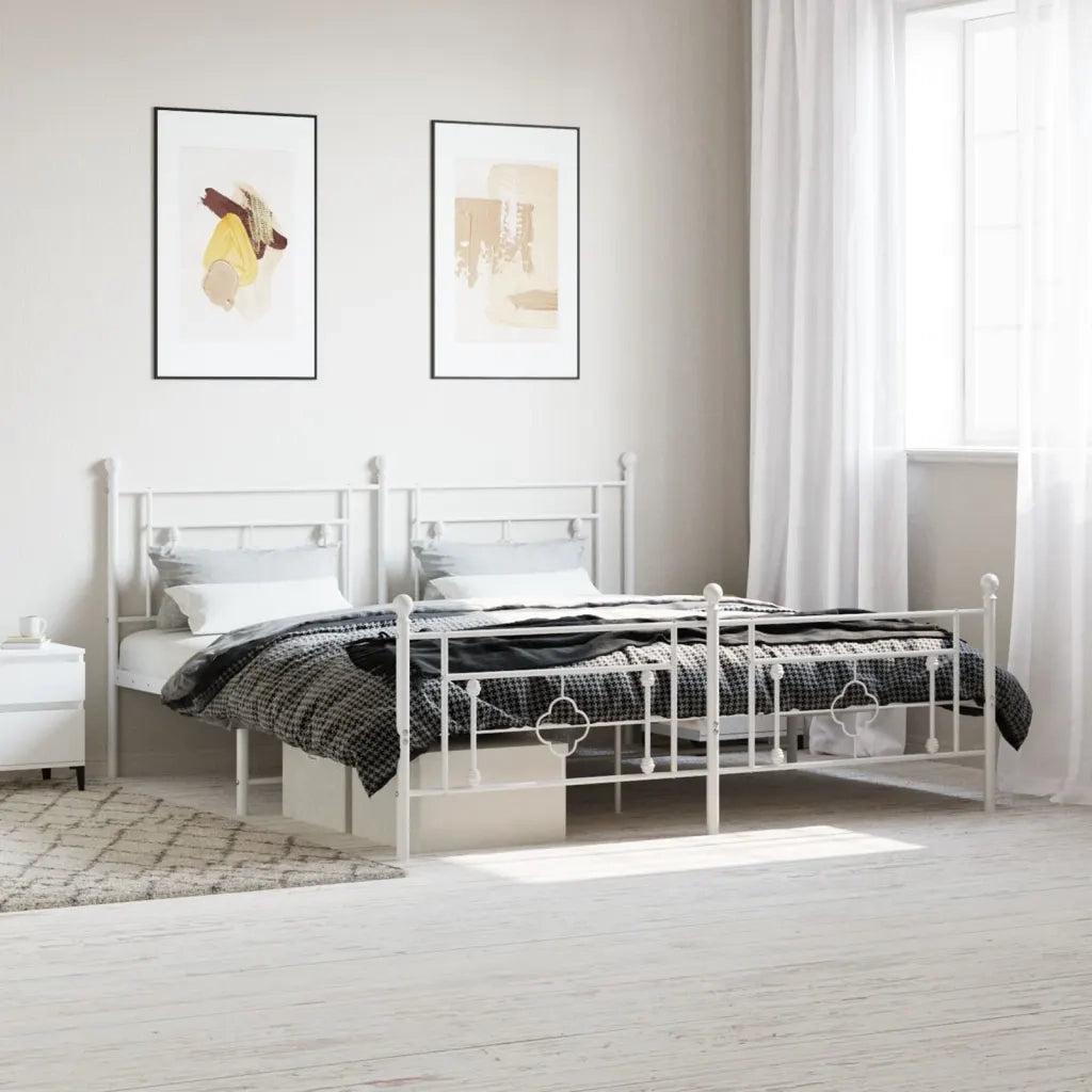 Giroletto con Testiera e Pediera-Struttura Letto Metallo Bianco 183x213 cm 694261