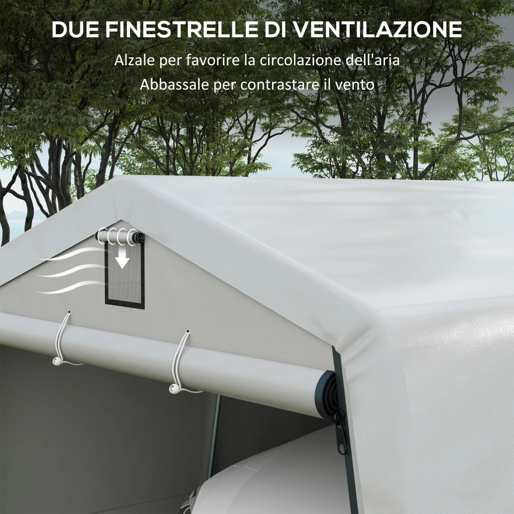 Tendone per Auto e Feste con 2 Finestre Laterali. in Acciaio Zincato e PE. 618x265/330x240 cm. Grigio Chiaro