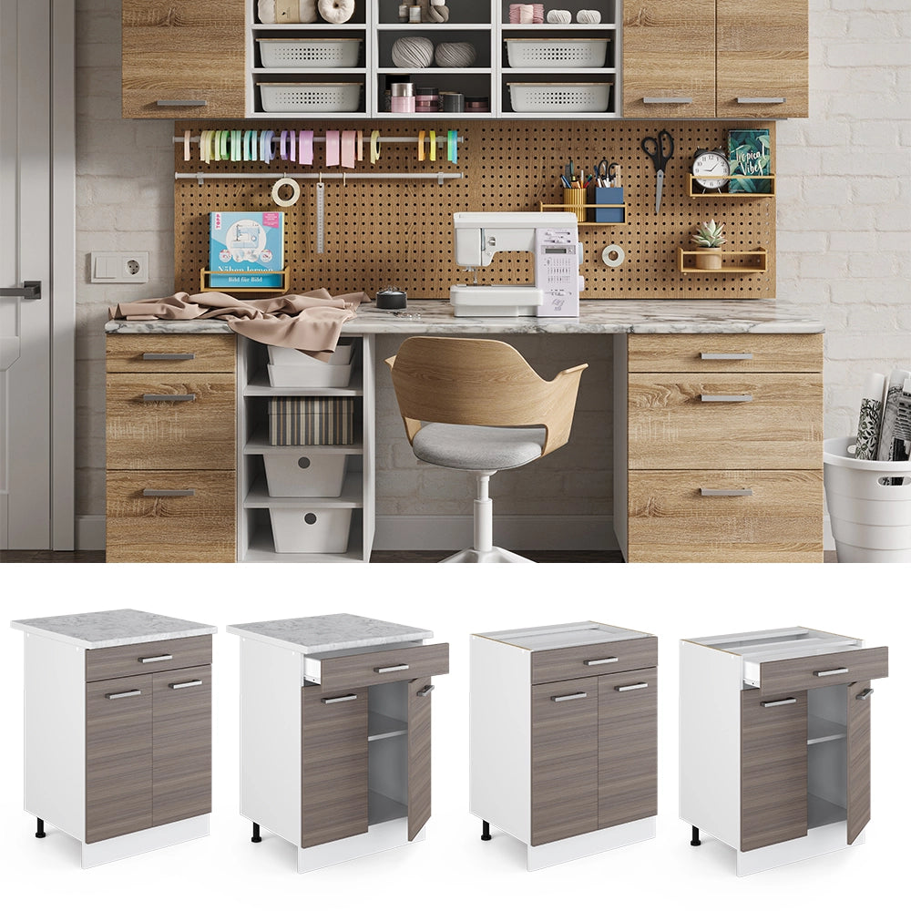 Vicco Base universale Grigio 60 cm con cassetti, senza piano di lavoro