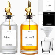 Set di Flaconi per Aceto e Olio per la Cucina, Flacone di Olio di Oliva, Distributore di Olio, Siroppo di Caffè, Dispensatore di Acqua Boccale per la Stanza da Bagno con 22 Etichette, 2 Tazze, Vaschette, 2 Pacchi d'Oro.