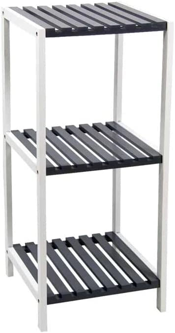 SCAFFALE IN LEGNO BICOLORE CON 3 RIPIANI 34 X 33 X H80CM BIANCO E MARRONE SCURO