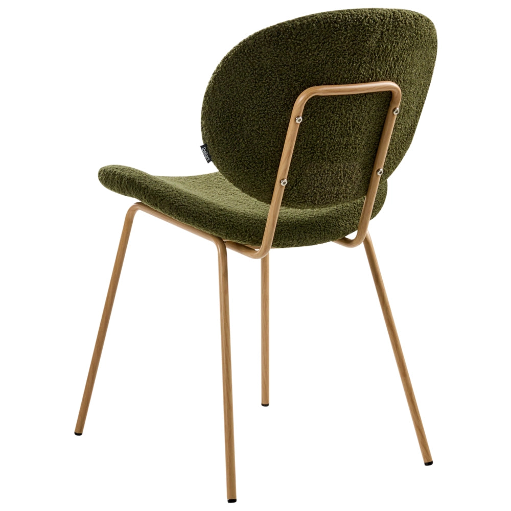 Set di 2 sedie Boucle con gambe effetto legno senza braccioli e tappi per gambe design retrò sedute da sala da pranzo verde scuro