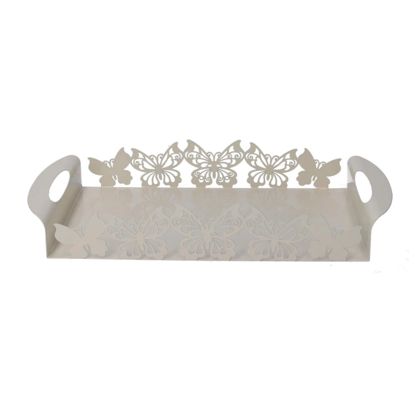 Vassoio metallo farfalla crema rettangolare cm 41x20h6,5