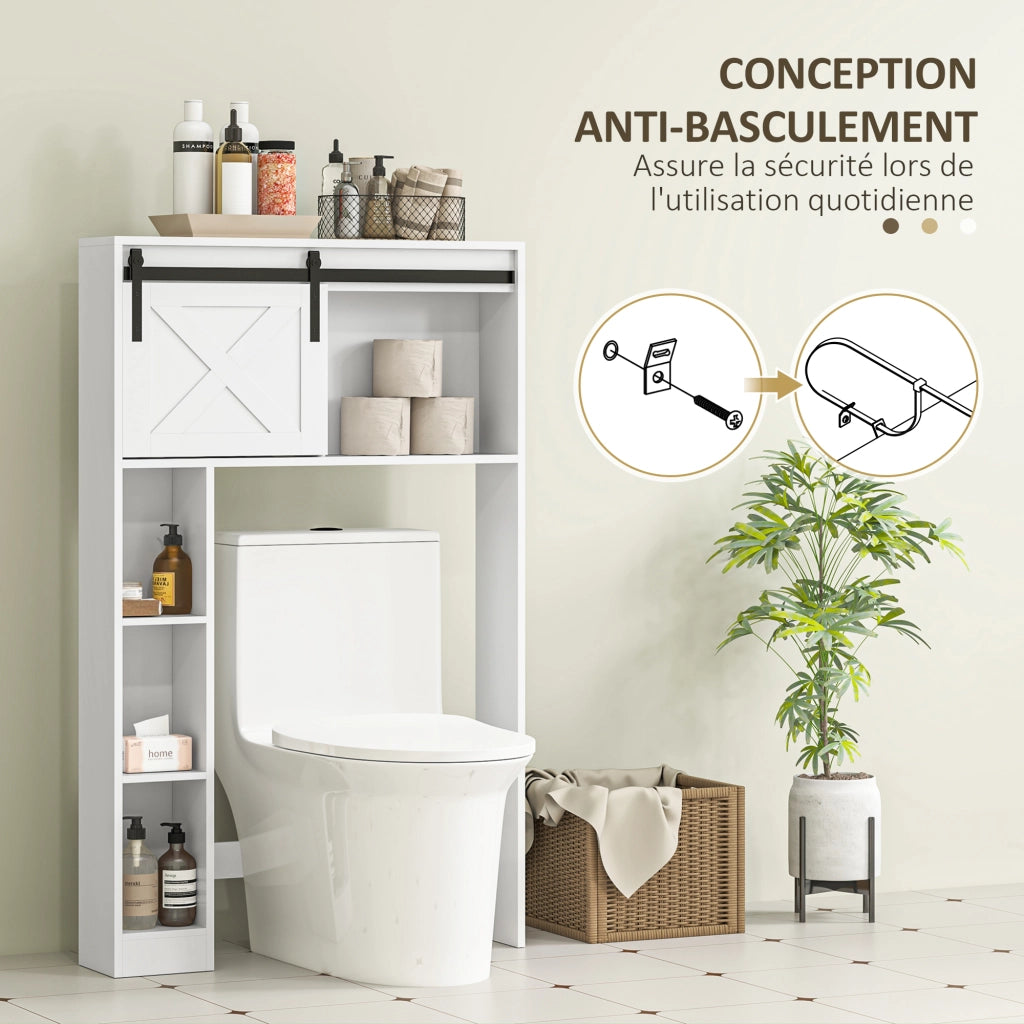 Mobiletto sospeso per WC con porta scorrevole e ripiani regolabili ¨C Zephmum ¨C Bianco 60x30x30