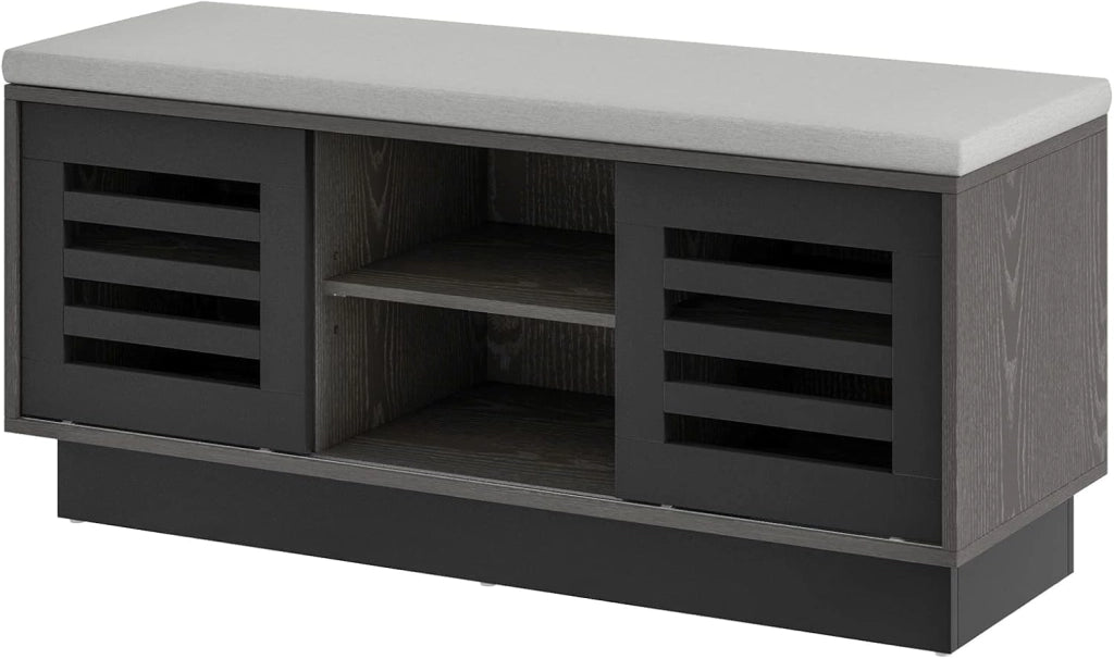 Panca Scarpiera con 6 Scomparti e 3 Ripiani Regolabili, Panca Porta Scarpe con Cuscino, Scarpiera con 2 Ante Scorrevoli, Mobile Scarpe per Ingresso, Soggiorno, 99,5 x 34,5 x 46 cm (Marrone)